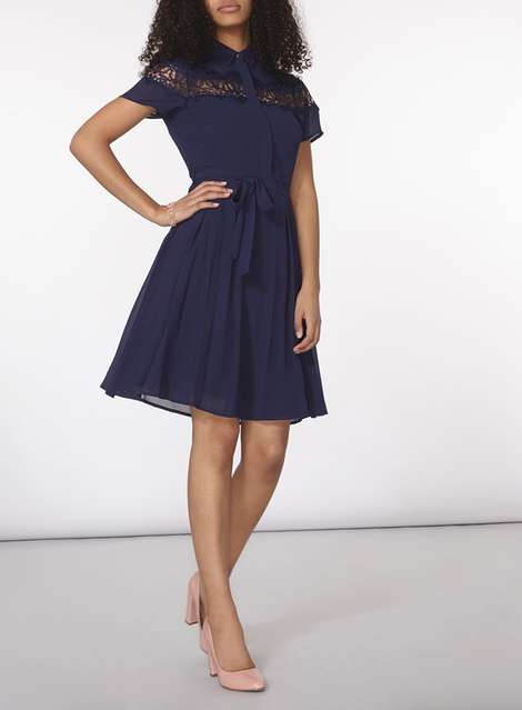 Navy Fit And Flare Shirt Dress